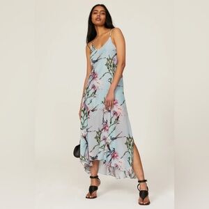 AllSaints Essey Senja blue floral printed sleeveless midi slip dress size 2